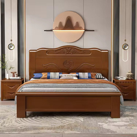 Lit minimaliste en bois massif avec sculptures exquises et cadre robuste: énorme rangement, pour les chambres à coucher, les appartements et les hôtels