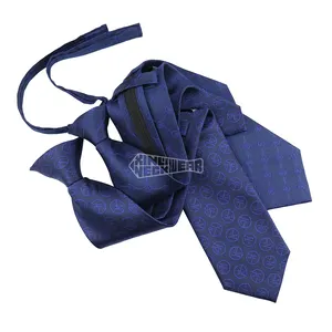 Seragam sekolah sutra Monogram klip pada dasi biru dongker keamanan untuk pria kustom dasi mewah desainer