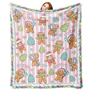 Christmas Gingerbread Man Flannel <b>Blanket</b> <b>Throw</b> <b>Blanket</b> Nap <b>Blanket</b> Xmas Gift Holiday Decor Fade Resistant Lightweight - Product Image 3