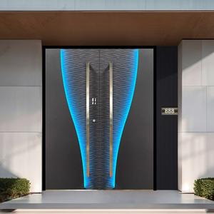 Puerta de entrada blindada de aluminio fundido moderna de lujo Advanced Sense, lámpara de inducción de dos lados, manija de acero inoxidable, características antirrobo - Product Image 2