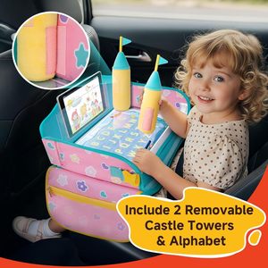 Plateau pour siège auto enfant en tissu Oxford rose, 42x29x32cm, table à dessin multifonctionnelle à clipser pour divertissement du bébé - Product Image 2