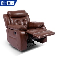 MANWAH CHEERS Juego de Sofás Reclinables de 3 Plazas de Diseño Americano, Sofá Reclinable Manual, Sofá de Cuero Genuino Marrón