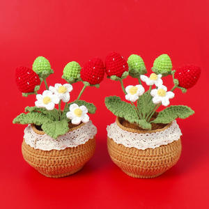 S496 Fleur en laine tricotée à la main, crochetée, motif <span class=keywords><strong>fraise</strong></span>, fleur en pot, papillon tricoté, décoration d'intérieur - Product Image 5