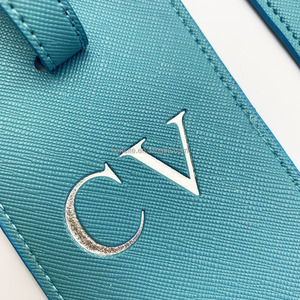 <span class=keywords><strong>Etiqueta</strong></span> de Equipaje de Cuero PU Azul Cielo Resistente con Logotipo Estampado en Dorado y Plateado, Accesorio de Viaje - Product Image 5