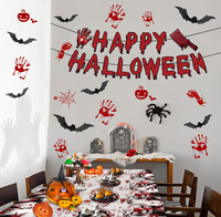 Kit de Vaisselle Jetable pour Fête d'Halloween : Assiettes en Carton, Gobelets, Serviettes, Nappe, Fourchettes, Bannière Joyeux Halloween et Fournitures