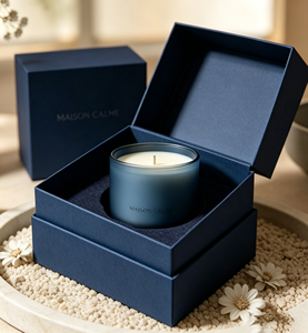 Boîte cadeau rigide de luxe personnalisée pour bougie, avec logo estampé à chaud, en carton ivoire, fermeture magnétique, et insert en éponge pour l'emballage de pots de bougies - Product Image 3