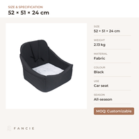 Coussin de siège auto moderne noir en tissu pour chien avec rembourrage intérieur en peluche et housse matelassée anti-éclaboussures pour chats et petits chiens