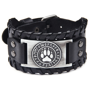 Bear Paw Woven <b>Leather</b> <b>Bracelet</b> Men's Punk Style Animal Design Copper Alloy Gift Jewelry - Product Image 5