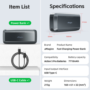 AMagisn Banco de energía de carga rápida para DJI <span class=keywords><strong>OSMO</strong></span> Action5Pro Cargador de batería Caja de cargador rápido con capacidad de 7710mAh - Product Image 6