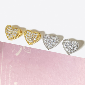 Ready to Ship 18K Gold Plated Non Tanish Cubic Zirconia Heart <b>Stud</b> Earrings for Women - Product Image 1