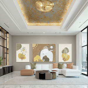 Grès exquis "Famille d'éléphants harmonieux" Peinture décorative pour la maison - Product Image 3