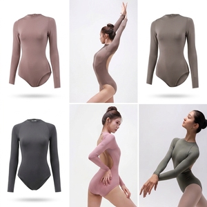 Justaucorps de ballet pour adulte à col montant et manches longues, uni, extensible, pour femme, tenue de danse minimaliste professionnelle - Product Image 4
