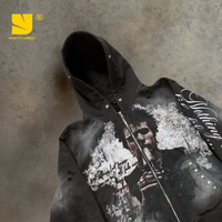 Sweat à capuche zippé surdimensionné personnalisé en fausse fourrure épaisse avec logo imprimé DTG, effet délavé, pour homme, veste d'hiver