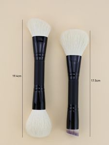 Double <b>Head</b> Foundation Blush Brush Goat Hair Bristle Metal Handle Contour Loose Powder Custom Logo Tool - Product Image 2