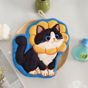 Cute Cat Shaped Hand <b>Towel</b> 18x20 Cm Coral Fleece <b>Quick</b> <b>Drying</b> Kitchen Dishcloth Hanging <b>Towel</b> Cartoon Pattern - Product Image 2