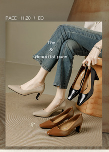 Elegant Women's <b>Pointed</b> <b>Toe</b> Pumps Genuine Leather Slip-On Ankle Strap Heels Black Summer Autumn Comfort Rhinestone High Heeled - Product Image 5