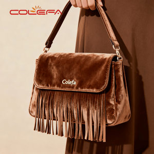 Colefa fabbrica marrone <span class=keywords><strong>borsa</strong></span> da donna in velluto personalizzato <span class=keywords><strong>borsa</strong></span> con pochette stampata con Logo in pile di <span class=keywords><strong>corallo</strong></span> in velluto da donna - Product Image 3