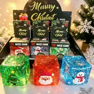 Christmas Square <b>Squishy</b> Toy Sequin Glitter Ice Cube Slow Rising Stress Relief Squeeze Sensory Fidget Toy Holiday Gift - Product Image 1