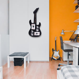 Cadre photo collage moderne et amusant <span class=keywords><strong>en</strong></span> forme de guitare <span class=keywords><strong>en</strong></span> bois noir et blanc à 6 ouvertures avec mots personnalisés - Product Image 4