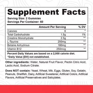 Créatine monohydratée en gummies de marque privée, complément pré-entraînement pour hommes et femmes, soutien musculaire, endurance - Product Image 3