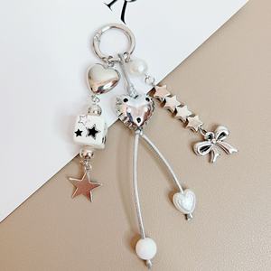 Punk Style Girl Purse Bag Decoration Silver Balloon Heart Charm Keychain Acrylic Star Bead Tassel <b>Keyring</b> for Women Mobile Phone - Product Image 2