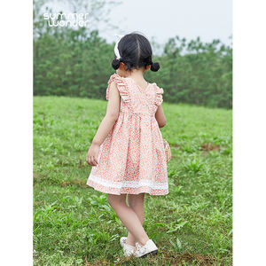 Vêtements d'été à la mode princesse <span class=keywords><strong>robe</strong></span> bébé petits enfants Floral pour fille dentelle décontractée courte sans manches droite filles - Product Image 5