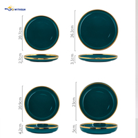 Service de table en porcelaine de luxe vert et or, électroplaqué, bol à salade, bol à soupe, cuillère, passe au lave-vaisselle, jetable, restaurant, hôtel