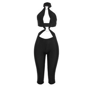 Viviblook C26JP306 Combinaison décontractée pour femme, nouvelle collection automne, couleur unie, sexy, coupe ajustée, dos nu, sans manches, style licou - Product Image 5