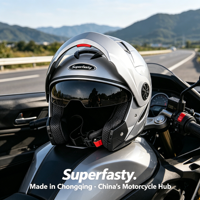 Casque de moto modulaire unisexe en ABS à visière relevable, directement de l'usine, pour les trajets quotidiens, avec double visière, coque légère, toutes saisons