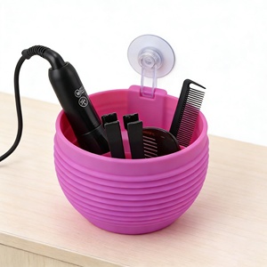 Support de séchoir à cheveux rectangulaire en silicone écologique isolant thermiquement, panier de rangement pour outils de coiffure avec ventouse - Product Image 3