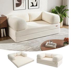 Portable pliable 4-en-1 canapé <span class=keywords><strong>de</strong></span> sol pliable canapé-lit <span class=keywords><strong>futon</strong></span> convertible avec accoudoirs couchette matelas chaise lit Portable Beige - Product Image 2