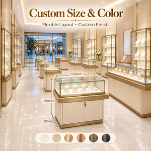 Comptoir de présentation de bijoux en verre trempé élégant et personnalisable avec éclairage LED pour magasin de joaillerie fine, aménagement clé en main - Product Image 3