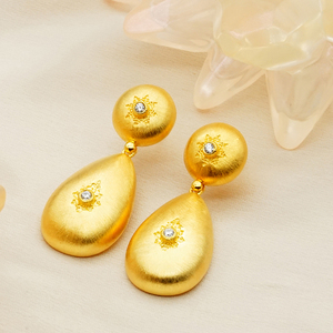 Pendientes Artesanales de Oro Sólido 9K/14K/18K con Forma de Lágrima Mate, Colgantes Sofisticados con Textura para Joyería de Herencia - Product Image 4