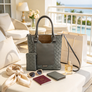 Sac fourre-tout tissé gris pour femme, grande capacité, motif tressé, sac à poignée supérieure pour le bureau et l'usage quotidien - Product Image 3