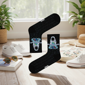 Floral Animal Embroidered Ankle Socks Breathable Knitted Linen Nylon Meditating Astronaut Print One Fits Most for Summer Daily - Product Image 3