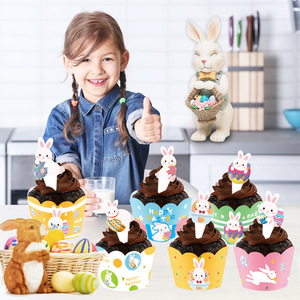 Décorations de gâteau de Pâques en papier réutilisables, design lapin, pour la fête de Pâques, fournitures de décoration de gâteaux - Product Image 1