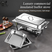 Ensemble de réchauds à buffet en acier inoxydable, chauffage à l'alcool, contrôle automatique de la température, 9L, rectangulaire, réchaud alimentaire, or, argent