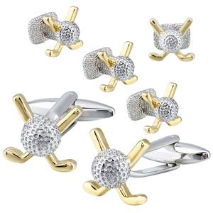 ゴルフをテーマにしたメンズカフスボタンとシャツのスタッドセットゴールドシルバークロスゴルフクラブデザインエレガントなビジネスウェディングギフト - Product Image 1