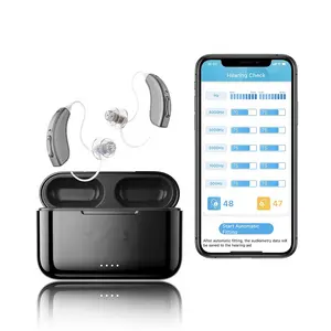 Alat bantu dengar Digital isi ulang 16 kanal, alat bantu dengar telinga BTE gigi biru dengan kontrol aplikasi seluler pendapatan suara tinggi