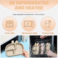 Ensemble de vaisselle en silicone écologique pour enfants, assiette à compartiments avec ventouse, bol pour bébé lavable, motif lapin mignon