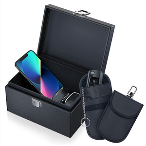 Boîte de protection <span class=keywords><strong>Faraday</strong></span> <span class=keywords><strong>pour</strong></span> téléphone portable, nouvelle, noire, en PU, avec protection RFID <span class=keywords><strong>pour</strong></span> clés de <span class=keywords><strong>voiture</strong></span>, 2 étuis - Product Image 1