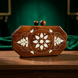 Traditional Wooden Tabletop Decorative <b>Box</b> with <b>Floral</b> Inlay Design Geometric Shape Handcrafted Artisan Craft - Product Image 1