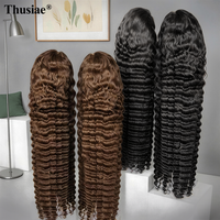 Perruques Lace Front en Cheveux Humains Remy Vierges Bruts à Ondulations Longues et Profondes, 30-40 Pouces, Transparent Naturel pour Femmes Noires