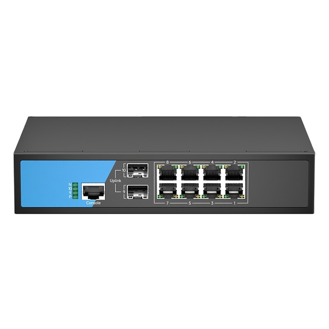 Smart Managed 10-port Network PoE Switch 8 10/100/1000M POE with 2 1000M SFP Uplink L2 Switching and L3 Static Routing AC