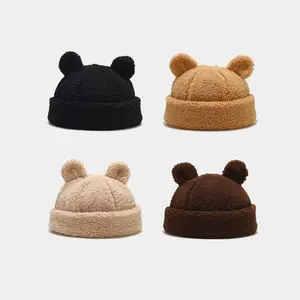 Korean bear ears lamb hair landlord bucket beanie hats autumn cute unisex warm winter hat beanie