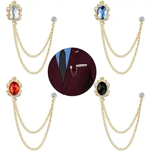 Vintage Gem Broche Lapel Pin Cadeia para Homens Terno Tassel Collar Correntes para Camisas Badge Correntes Penduradas Acessórios Smoking