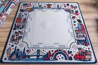 Alas Mahjong Patriotik dengan Gambar Landmark Kota Amerika, Ukuran 31,5 Inci, Merah Putih Biru, Desain Patung Liberty NYC, Anti-Selip