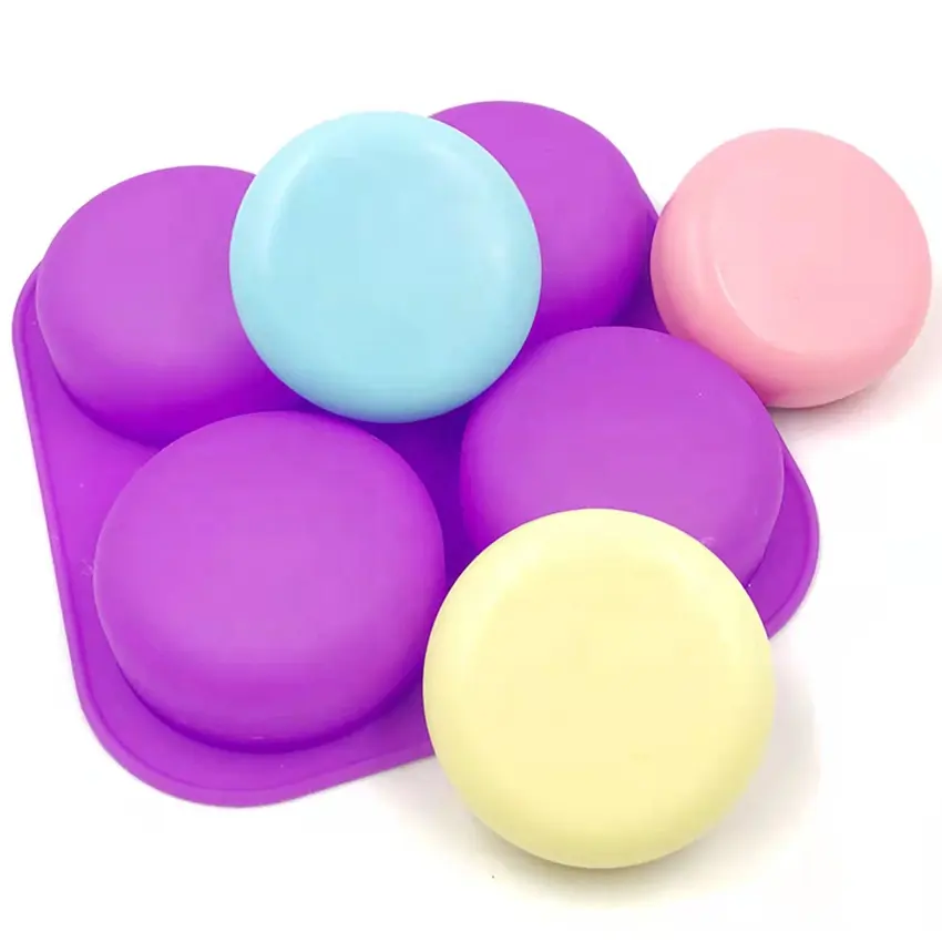 High Quality 4 Cavity Round Baking Mould Circles Silicone Handmade Soap Making Molds