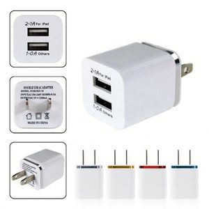 Custom Logo Power <b>Adapter</b> 5V 2.1A US Plug <b>Charging</b> Cube Block Dual Usb Cell Phone Charger - Product Image 2