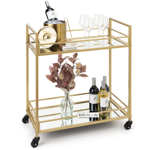SWT China Kitchen <strong>Gold</strong> Metal Marble Push Wine Holder Serving Bar Cart <strong>Trolley</strong> With Wheel - Product Image 1